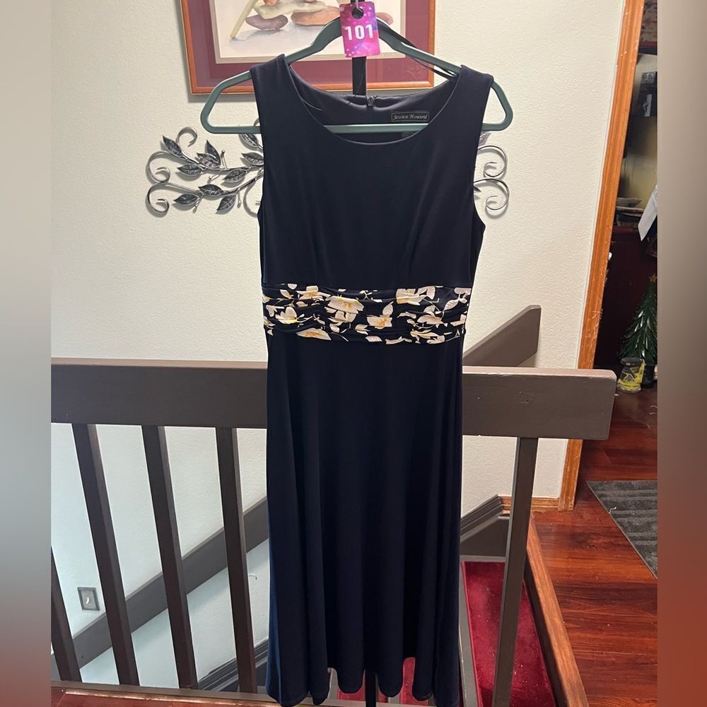 EUC Jessica Howard Elegant Navy Blue Sleeveless Dress Size 6 #101